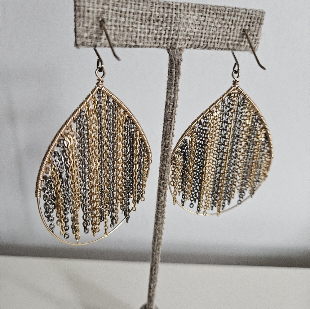 CITRINE BY THE STONES Mixed Metal "Rain" Teardrop Hoop Earrings - Picture 9 of 9